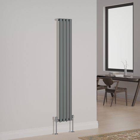 NRG Designer Radiator Oval Column Central Heating Rads Vertical Single 1600x236mm Anthracite (1/5)