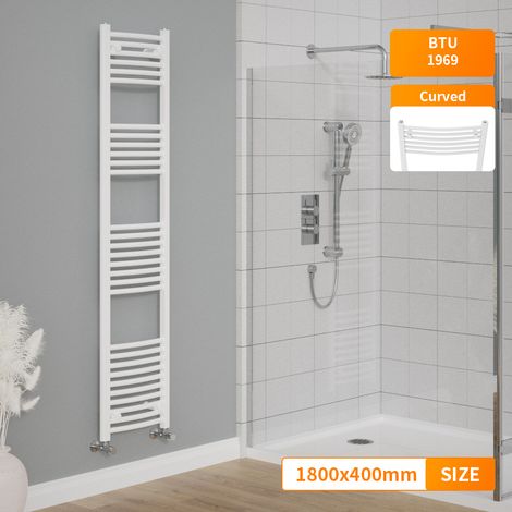1800 x 400mm Bathroom Curved Heated Towel Rail Radiator Central Heating White (1/5)