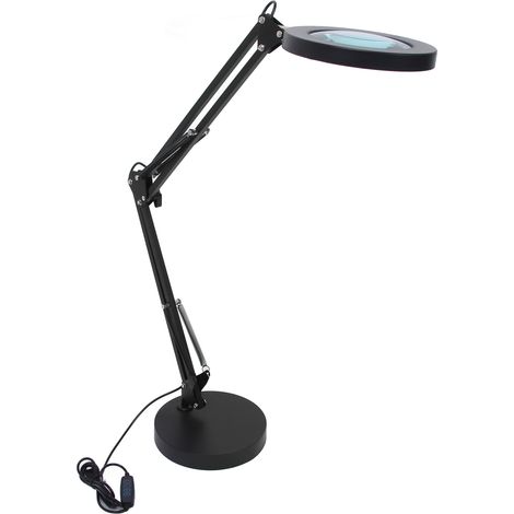 Lampe de bureau LED avec loupe 5X, bras articulé, 72 puces, 10 niveaux de luminosité, température réglable 3000K-6000K, noire (1/5)