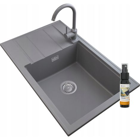 ÉVIER GRANIT LOUIS GRIS SIPHON MITIGEUR CHROMÉ (1/5)