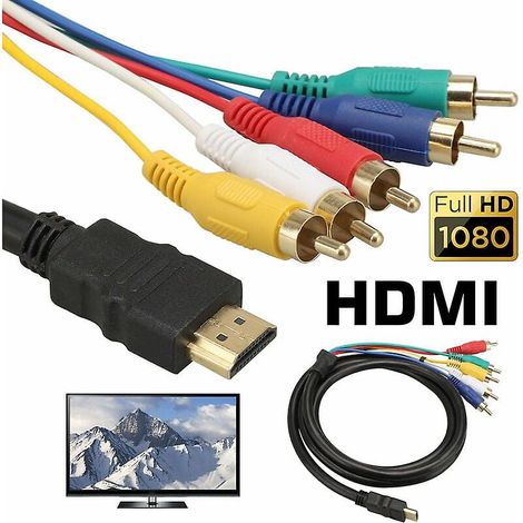 Câble HDMI vers RCA, câble convertisseur HDMI vers RCA 5 canaux, adaptateur convertisseur vidéo composite HDMI 1080p vers AV HDTV RCA, compatible avec les téléviseurs HD. (1/5)