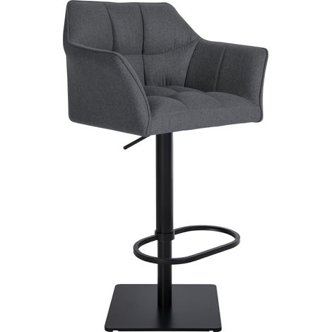 Sgabello da bar regolabile x1 in feltro grigio con seduta imbottita e avvolgente e base quadrata in metallo nero 100006478