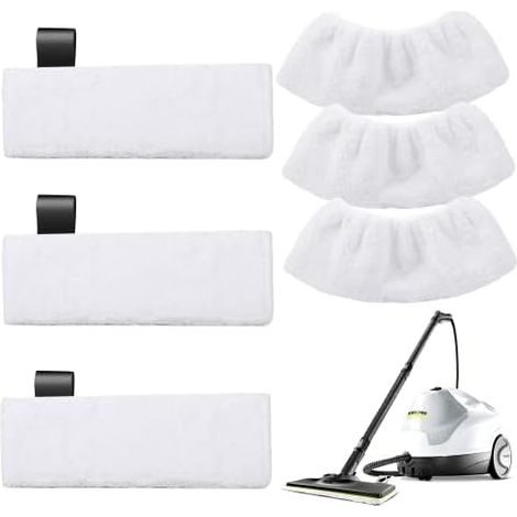 Mikrofaser-Tuchset Kompatibel für Kärcher Dampfreiniger EasyFix SC1/SC2/SC3/SC4/SC5, Dampfmop Ersatz mit Klettunterseite, Schmutzentfernung (3 Bodendüse 3 Handdüse Tuchset Zubehör)