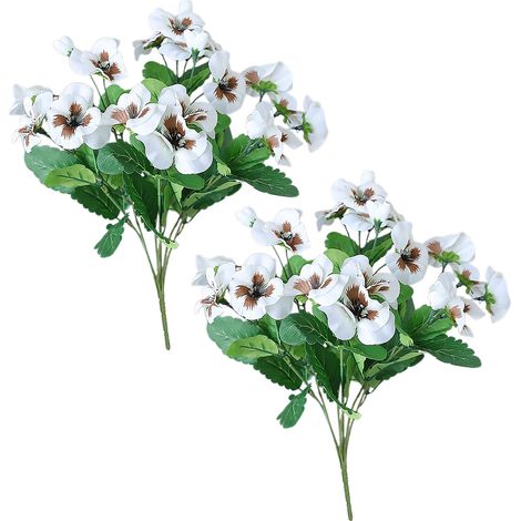 Set mit 2 künstlichen Seidengeranien, Strauß weißer Blumen zur Dekoration von Haus und Garten im Innen- und Außenbereich. (1/3)