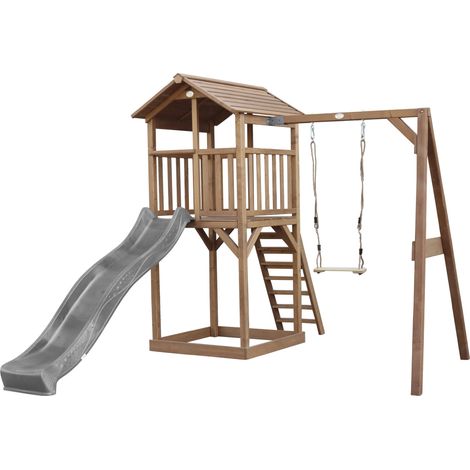 Axi Beach Tower Aire De Jeux Avec Toboggan En Gris, Balançoire & Bac À Sable  Grande Maison Enfant Extérieur En Marron  Cabane De Jeu En Bois Fsc