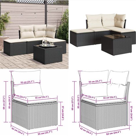 Salon de jardin 5 pcs avec coussins noir résine tressée - Salon De Jardin - Mobilier De Jardin - Set Salon De Jardin - Résine Tressée - Rotin Synthétique - Home & Living (1/5)