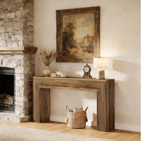 Console d'entrée 160x30x85 cm en MDF marron, gain de place pour salon FloraGrace (1/5)