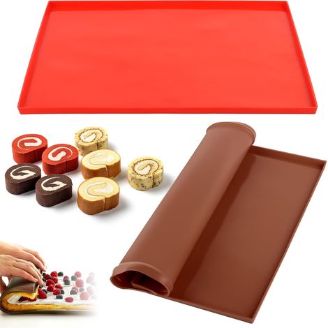 Juego de 2 tapetes de silicona para hornear: tapete para bizcocho, rollo suizo, galletas, pizza, pan y mousse.