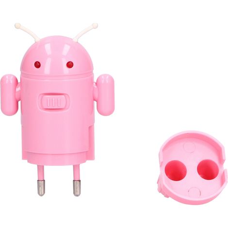 Adaptateur universel portable en forme de robot, compatible avec les prises européennes 100-240 V (rose). (1/5)