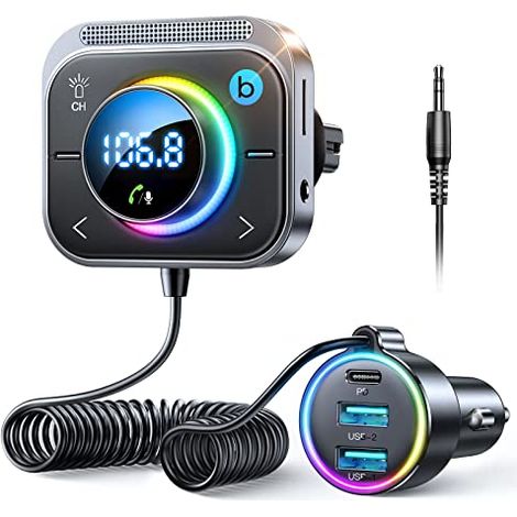 Applicable 96W Transmetteur FM Bluetooth Voiture,【60W PD & 18W QC2】【Basse & HiFi】 Adaptateur Bluetooth5.4 Voiture, Kit Main Libre Allume Cigare Support Bluetooth & Aux & Carte TF (1/5)