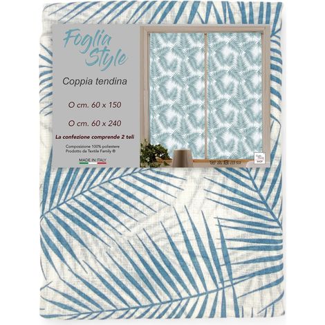 Paire de rideaux en verre FOGLIA STYLE BLU large cm. 60 de la fenêtre et de la porte LA PAIRE (2 RIDEAUX) CM. 60X150 (1/5)