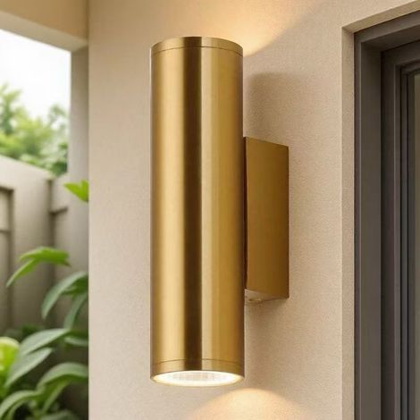 Aplique de pared LED para exteriores, resistente al agua, aplique decorativo moderno y creativo (color cobre, luz cálida). (1/5)