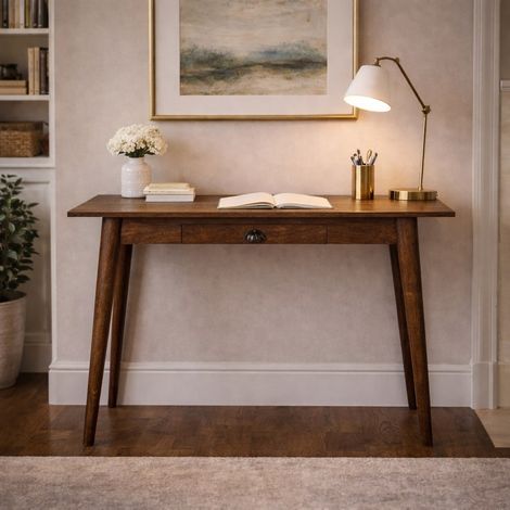Bureau d'écriture avec 1 tiroir, rangement pratique, structure stable, bois marron, montage facile