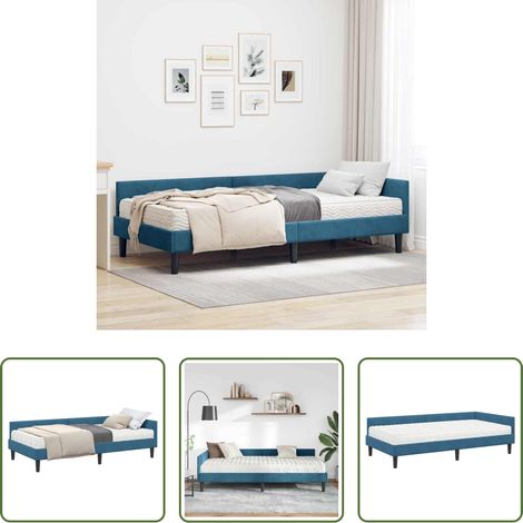 vidaXL Matratze -  Eckbettgestell mit Matratze Sonstiges 2 pcs Blau Samt (1/5)