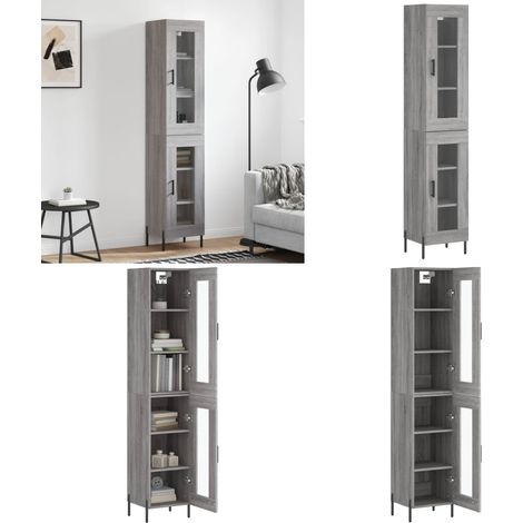 Highboard Grau Sonoma 34,5x34x180 cm Holzwerkstoff - Sideboard - Hochschrank - Wohnraumgestaltung - Aufbewahrung - Grau - Home & Living (1/5)