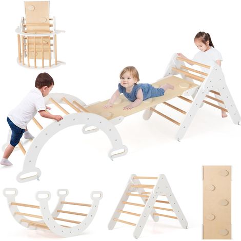 COSTWAY 4 in 1 Set da Arrampicata per Bambini, Giocattoli da Arrampicata a Triangolo con Triangolo Arco e Salita, Ideale per Bambini 1 Anni + (Bianco) (1/5)