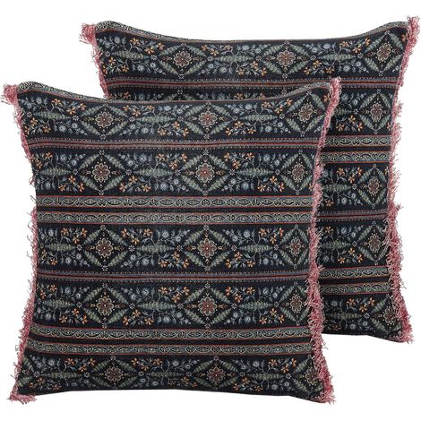 Dekokissen 2er Set RUTA Samtstoff 45 x 45 cm Bunt Blumenmuster (1/5)