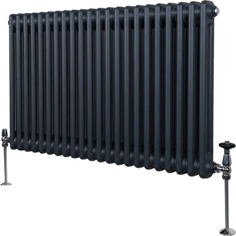 Radiador Tradicional Horizontal de 2 columnas 600mm x 1012mm  Gris Antracita Mate  Acero  Montado en pared  Kit de fijación y soportes  + Cepillo de limpieza GRATIS  Calefacción estufa calefactor