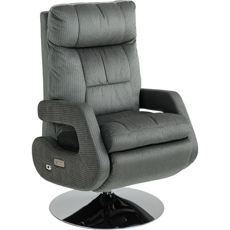 Recliner-Sessel, Elektrischer Polstersessel mit USB-Anschluss und Fußstütze, Samtoptik, drehbar, verstellbar, Grau (1/5)