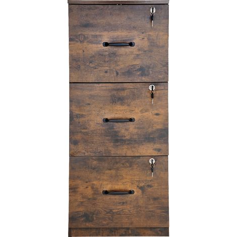 Mophorn Aktenschrank mit 3 Schubladen und Schloss, vertikaler Holz-Büroschrank für Homeoffice, Lagerschrank mit verstellbarer Hängestange, Aufbewahrungsschrank für A4-Dokumente