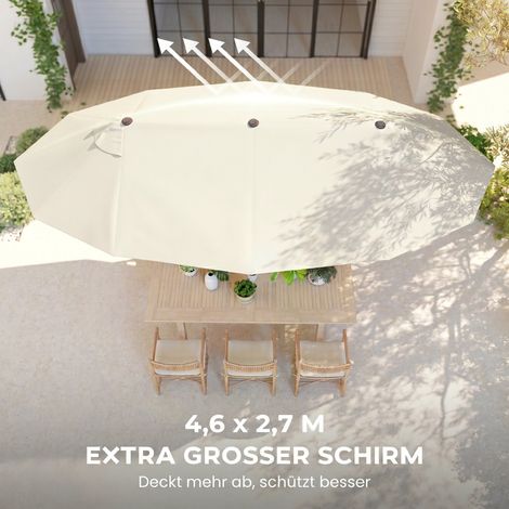 Parasol géant avec manivelle, imperméable et résistant au vent, 455x270x240 cm, acier et polyester, teinte beige (1/5)