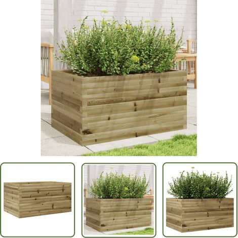 The Living Store Jardinière 90x60x45,5 cm bois de pin imprégné - Jardinier - Pot De Fleurs - Bac À Plantation - Extérieur - Terrasse (1/5)