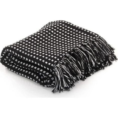 Couverture coton à carrés 220 x 250 cm Noir (1/5)
