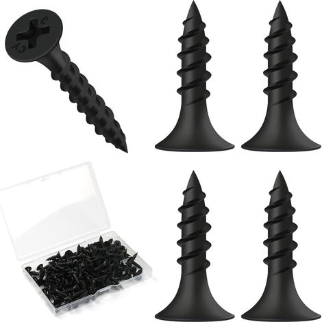 Vis Placo à Fixation Rapide M3.5 x 16 mm, 200 Pièces Vis Noires Pour Cloisons Sèches, Vis Phosphatées Pour Plaque de Plâtre Sur Profilé en Acier Pour Cloisons Sèches, Tête en Trompette (1/5)