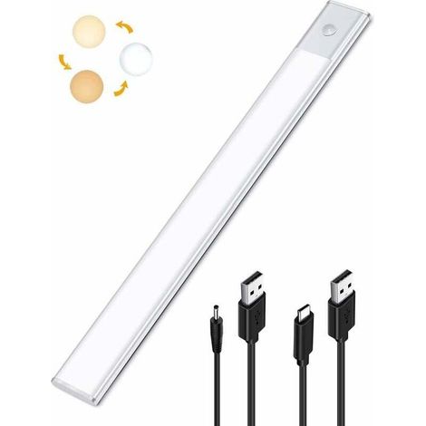 Lampe Placard LED Detecteur de Mouvement, Reglette LED Cuisine Sous Meuble 2 en 1 Rechargeable USB et Alimentée en 5V DC, 40cm Bande Lumineuse Capteur de Mouvement Adhésives, Barre LED Sans Fil-DOU