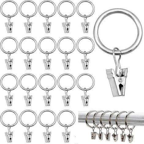 40 Pices Anneaux De Rideau Avec Clips(argent)25mm, Anneaux De Clip Stores, Anneaux De Rideaux Antirouille En Mtal Avec Clips (1/5)