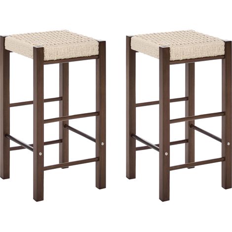 Conjunto de 2 sillas de bar con asiento trenzado de madera de caucho estilo boho cocina marrón oscuro Embrun (1/5)