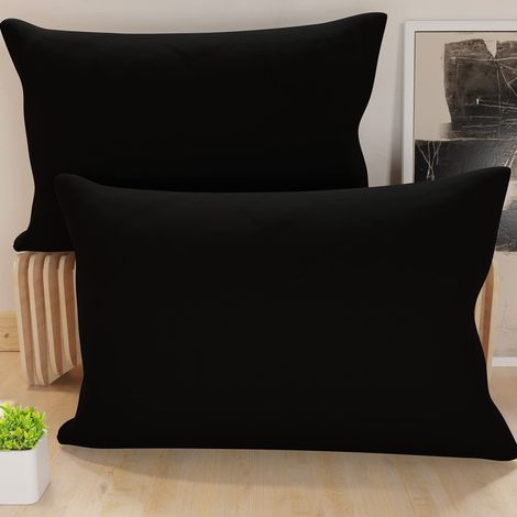 Lot de 2 Taies d'oreiller de Lit 80x40 cm, Housses de Coussin Unies Couleur Noir, Taie Oreiller 100% Microfibre Hypoallergénique, Fabriqué en Italie