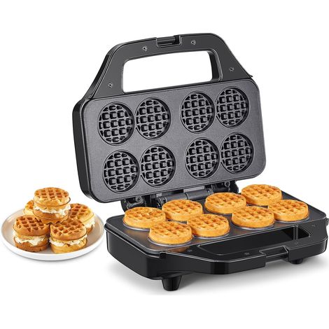 Gaufrier Reemix – Mini-gaufrier pour 8 mini-gaufres de 4,8 cm, format compact avec plaques antiadhésives, facile à utiliser, chauffe rapide, noir (1/5)