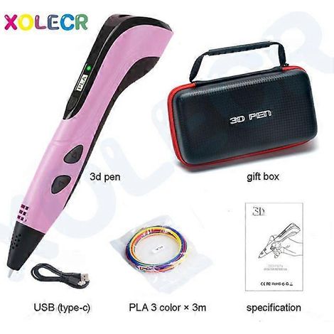 Stylo d'impression 3D SCRIB3D P1 avec écran - Comprend un stylo 3D, 3 couleurs de filament PLA de démarrage, un livre de pochoirs avec guide de projets et un adaptateur secteur. (1/5)
