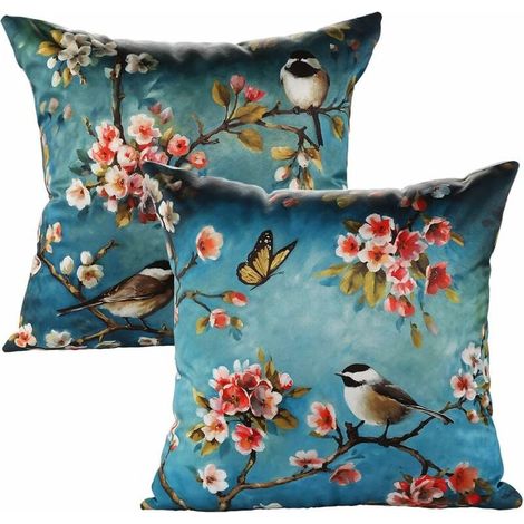 Housse de Coussin de Motifs Taie d'oreiller pour Maison Salon Coussin Decoration Canapé, 45x45cm, 2 pièces (Oiseau) (1/5)