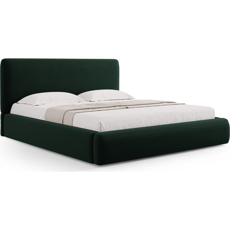 Lit coffre avec tête de lit 140x200cm en velours vert bouteille (1/5)
