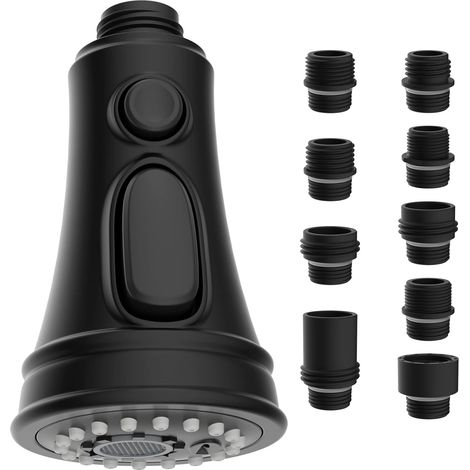 LaBlanc – Ersatzkopf für Küchenarmaturen, ausziehbarer Wasserhahn-Sprühkopf, 3 Funktionen mit 9 Adaptern, kompatibel mit G1/2-Wasserhähnen, Mattschwarz