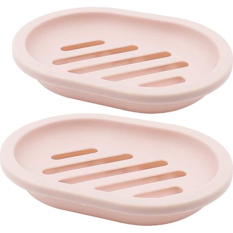 Set di due portasapone, porta sapone e scatole porta sapone con scolapiatti facili da pulire, asciugare e impediscono al sapone di inzupparsi (rosa). (1/5)