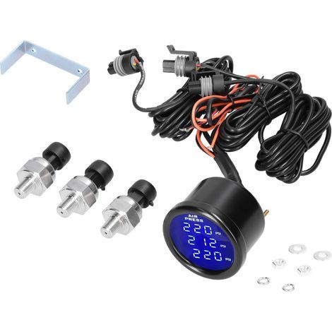 Manomètre numérique à triple affichage pour suspension pneumatique, 0-220 PSI, avec 3 capteurs 1/8 NPT (1/4)
