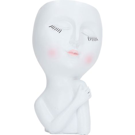 Pot de fleurs à motif de visage, pot en résine en forme de tête, pot mignon et amusant avec trou de drainage pour plantes grasses et cactus du jardin. (1/5)