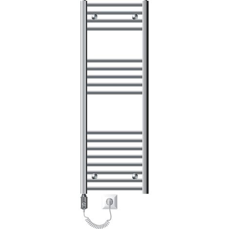 ECD Germany Radiatore Scaldasalviette Elettrico 1200W Termoarredo da Bagno Moderno in Acciaio Cromato - 400 x 1200 mm - Cromato - Dritto con Attacco Laterale - Scaldasalviette 400x1200 mm 1200W