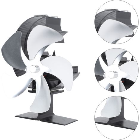 Ventilateur pour poêle à bois à 5 pales, ultra silencieux, pour une circulation d'air optimale et un chauffage écoénergétique. Idéal pour la pêche sur glace et le camping (argenté). (1/5)