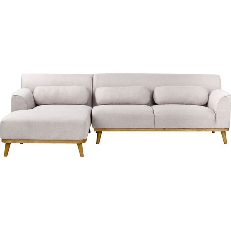 Corner Sofa 3 Seater SIMOS Fabric Light Grey Right Hand