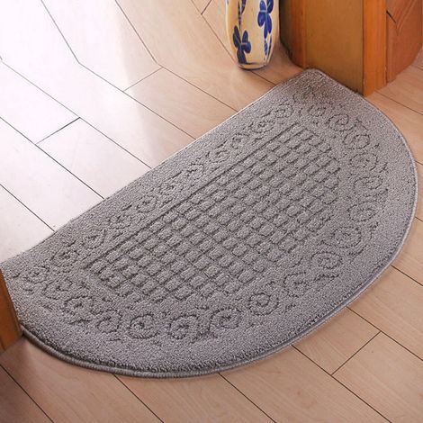 Tapis de sol demi-cercle en fibre de polyester, anti-poussière, antidérapant, gris, 48 x 78 cm / 18,9 x 30,7 pouces, pour intérieur et extérieur. (1/5)