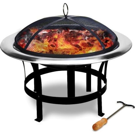 Braséro de jardin rond 75 cm inox. Idéal Terrasse. Avec accessoires couvercle (1/5)