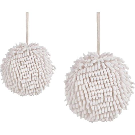 Serviettes à mains en boule duveteuse à séchage rapide, serviettes de cuisine suspendues pour la salle de bain, serviettes de cuisine suspendues (2 pièces blanches) (1/5)