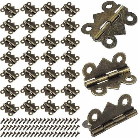 Mini cerniere pieghevoli a farfalla da 25x20 mm, colore bronzo anticato, ideali per mobili, ante, cassetti e credenze, con 200 viti e 50 cerniere. (1/4)