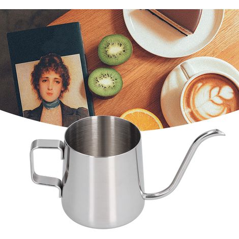 Bouilloire à café filtre 350 ml, couleur naturelle, avec poignée anti-gouttes, en acier inoxydable 304, filtre à bec fin, finition miroir extérieure et sablée intérieure. (1/5)