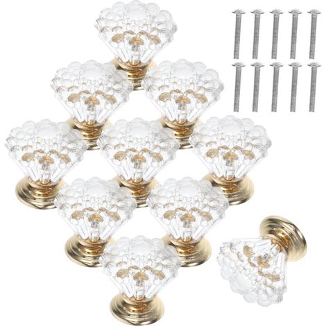 Boutons Cristal pour Tiroirs Lot de 10 Poignées de Placard en Acrylique pour Meubles Cuisine et Salle de Bain Poignées Trou (1/5)