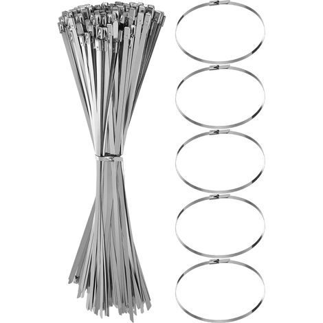 Lot de 100 colliers de serrage en acier inoxydable : colliers autobloquants métalliques haute résistance, outil de fixation et de coupe à tension réglable pour machines, 4,6 x 50 cm (0,18 (1/5)